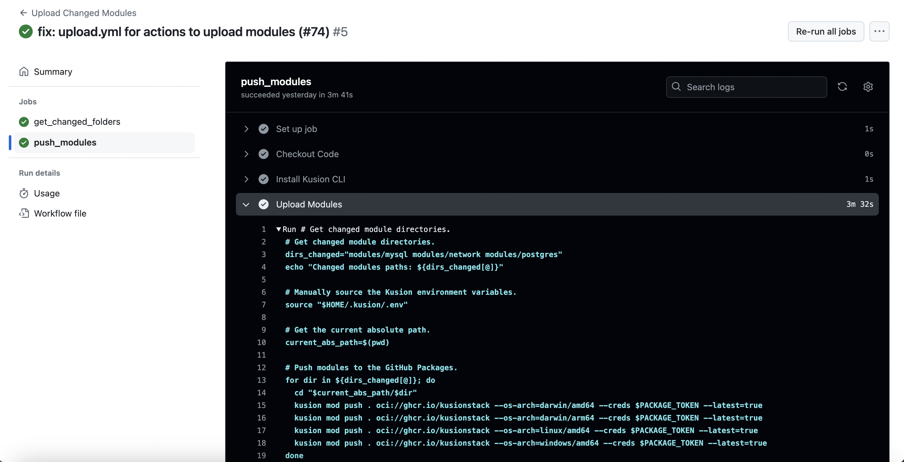 upload kusion modules through github actions